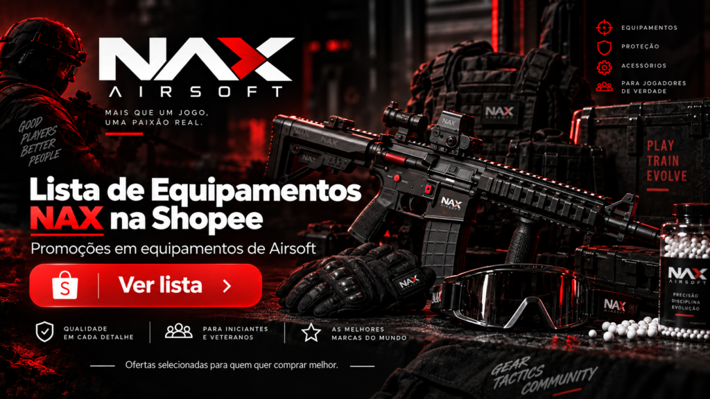 Lista de Equipamentos NAX na Shopee com promoções em equipamentos de Airsoft