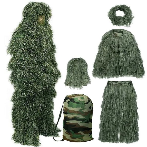 Roupa Sniper Ghillie Suit 3D Caça Airsoft Folha Camuflada